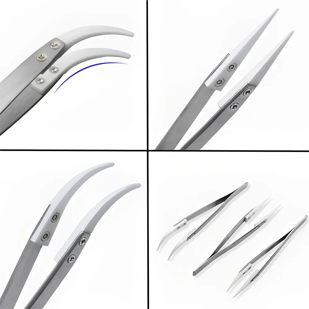 Straight Curved Tip Tweezers High Temperature Industrial Insulated Replaceable Tips Solder Resistant Stainless Steel Zirconia