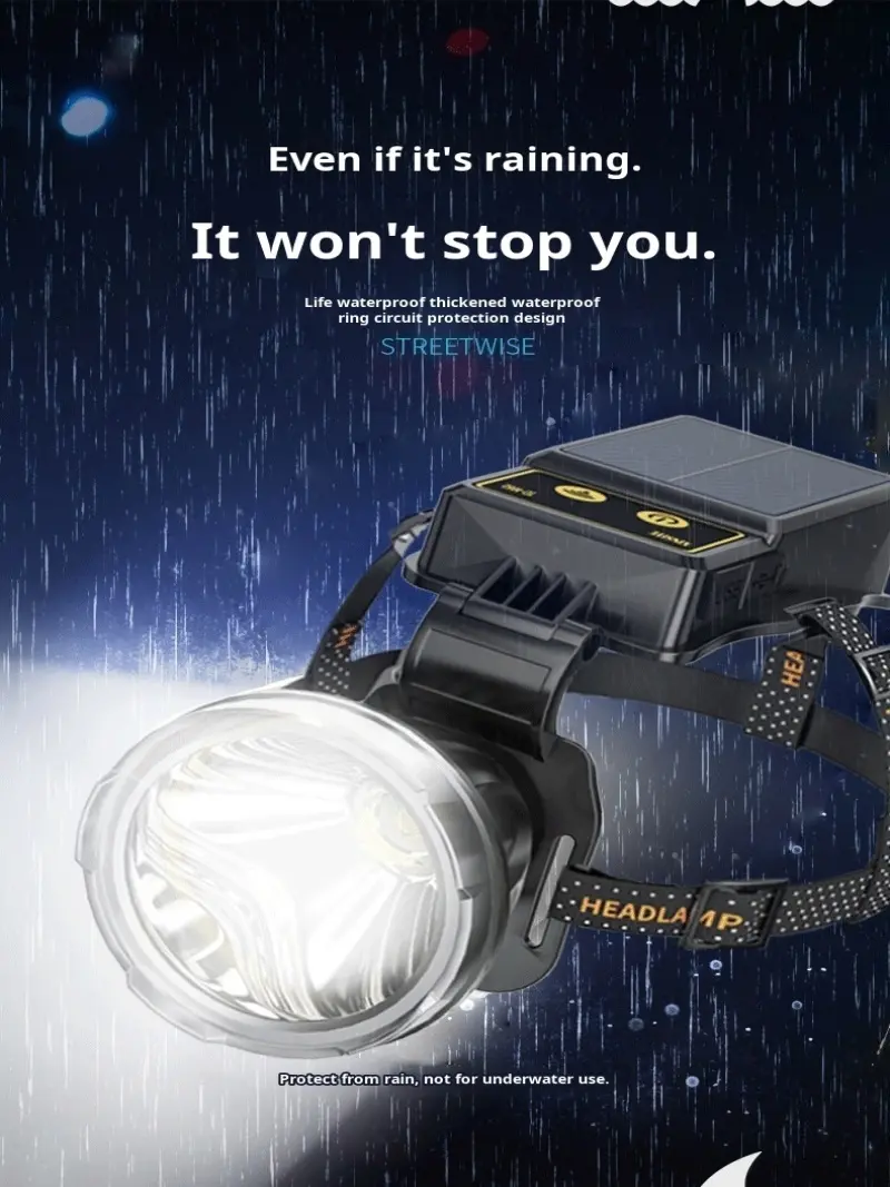 Outdoor Head Light Long Range Large Light Cup High Bright Solar Rechargeable Searchlight