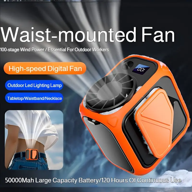 Waist Fan Neck Fan High-speed 100-speed Strong Wind Waist-mounted Fan Outdoor Waist Fan  with Digital Display LED Lighting Fan