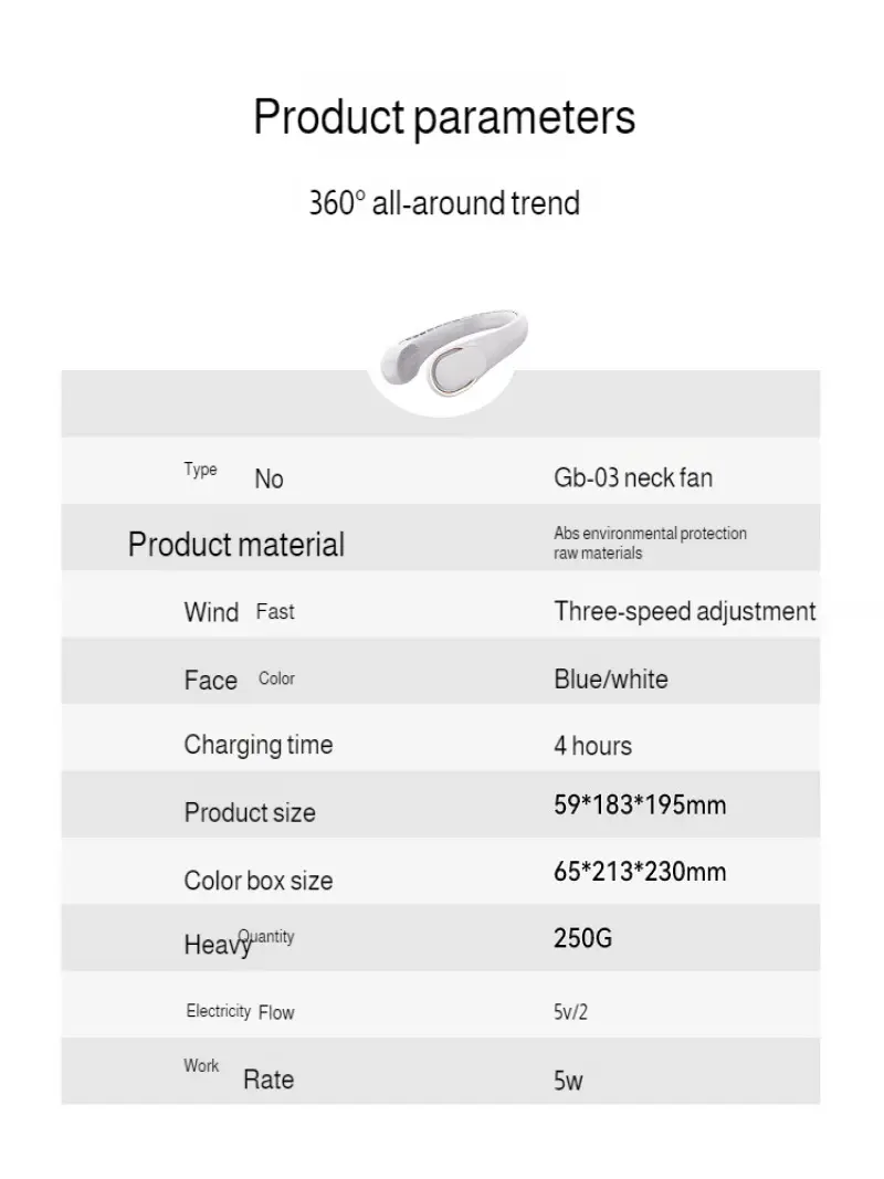 Outdoor Portable Neck Fan USB Charging Leafless Neck Fan Sports Silent Portable Fan