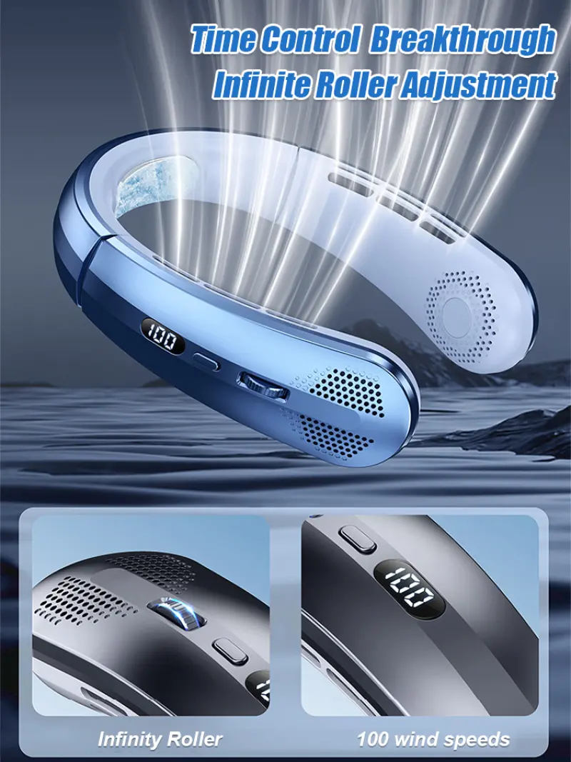 Hanging Neck Fan  Portable Mini Hanging Neck Fan Digital Display Power Bladeless Fan Neckband Air Cooler USB Rechargeable Fan