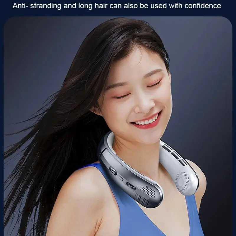 Hanging Neck Fan  Portable Mini Hanging Neck Fan Digital Display Power Bladeless Fan Neckband Air Cooler USB Rechargeable Fan