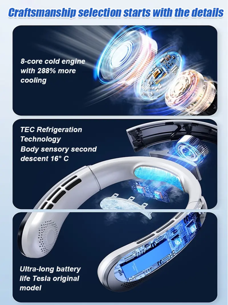 Hanging Neck Fan  Portable Mini Hanging Neck Fan Digital Display Power Bladeless Fan Neckband Air Cooler USB Rechargeable Fan