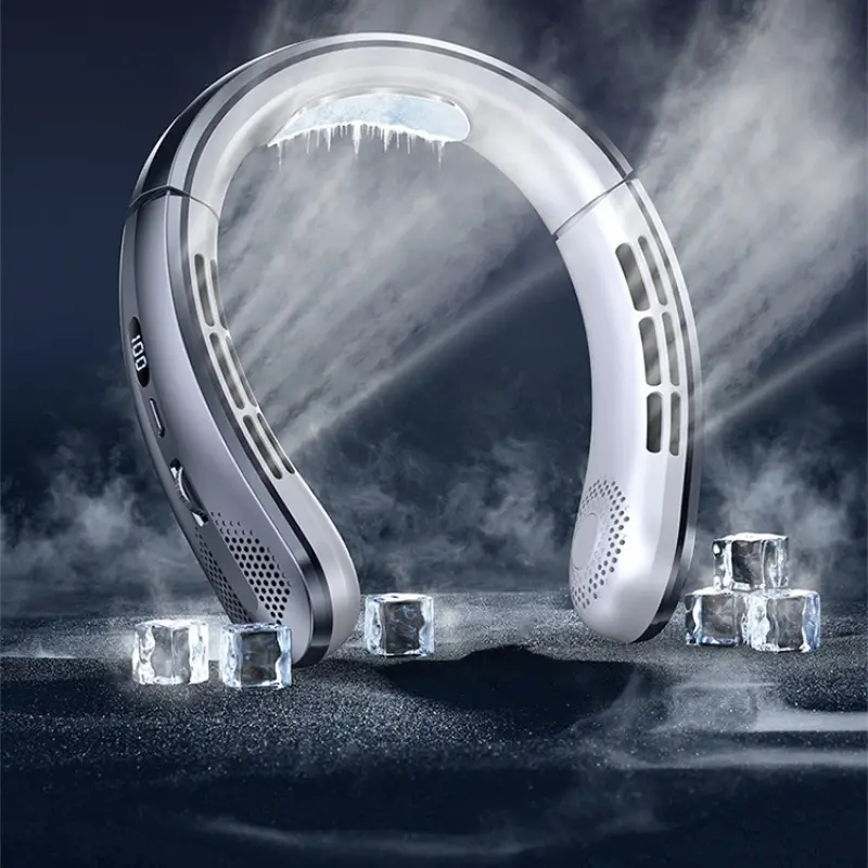 Hanging Neck Fan  Portable Mini Hanging Neck Fan Digital Display Power Bladeless Fan Neckband Air Cooler USB Rechargeable Fan