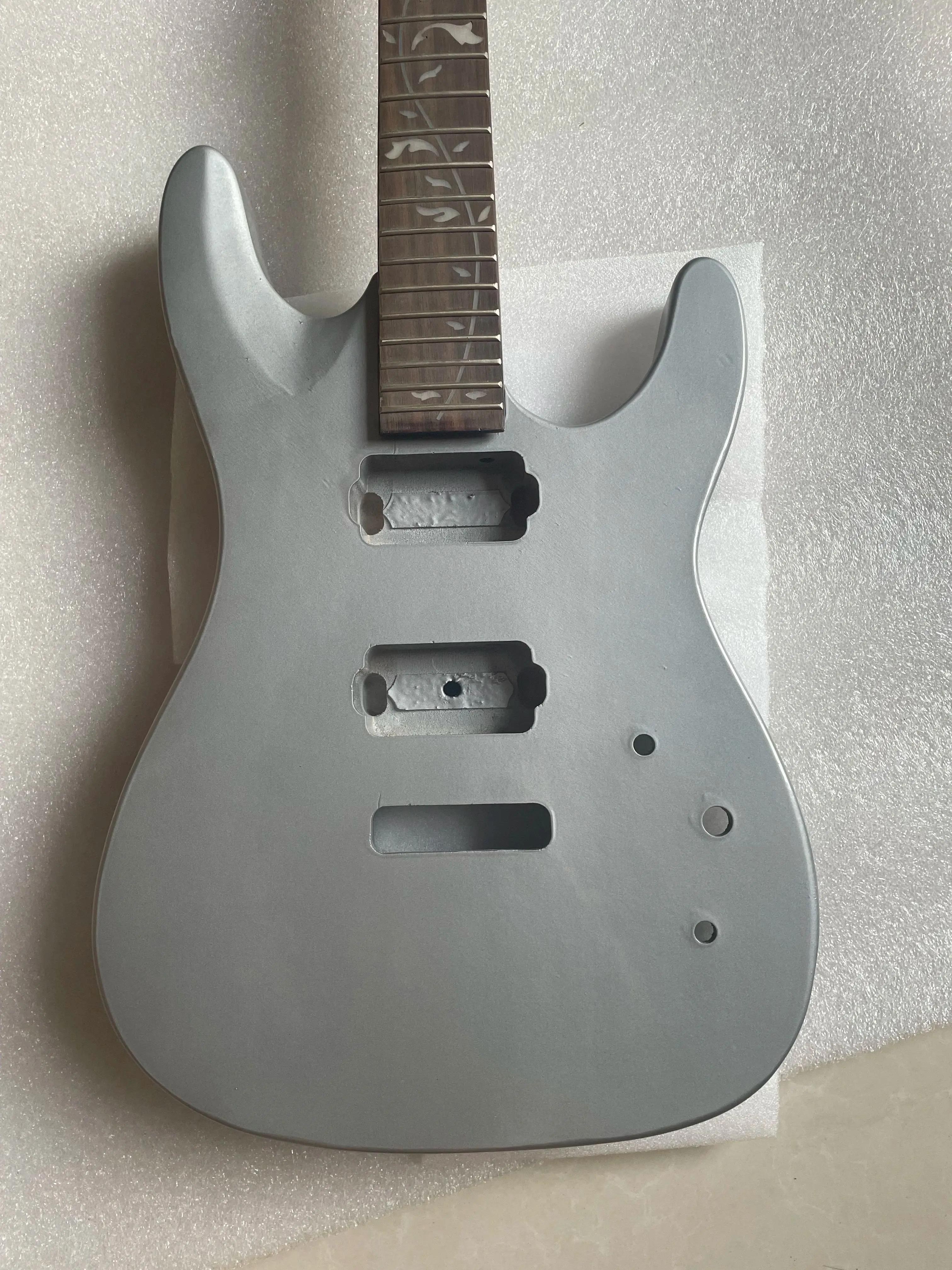 Electric Guitar Kit with Maple Neck, Basswood Body,Grey, Luthier DIY, Slat Defective, A Set of Stock