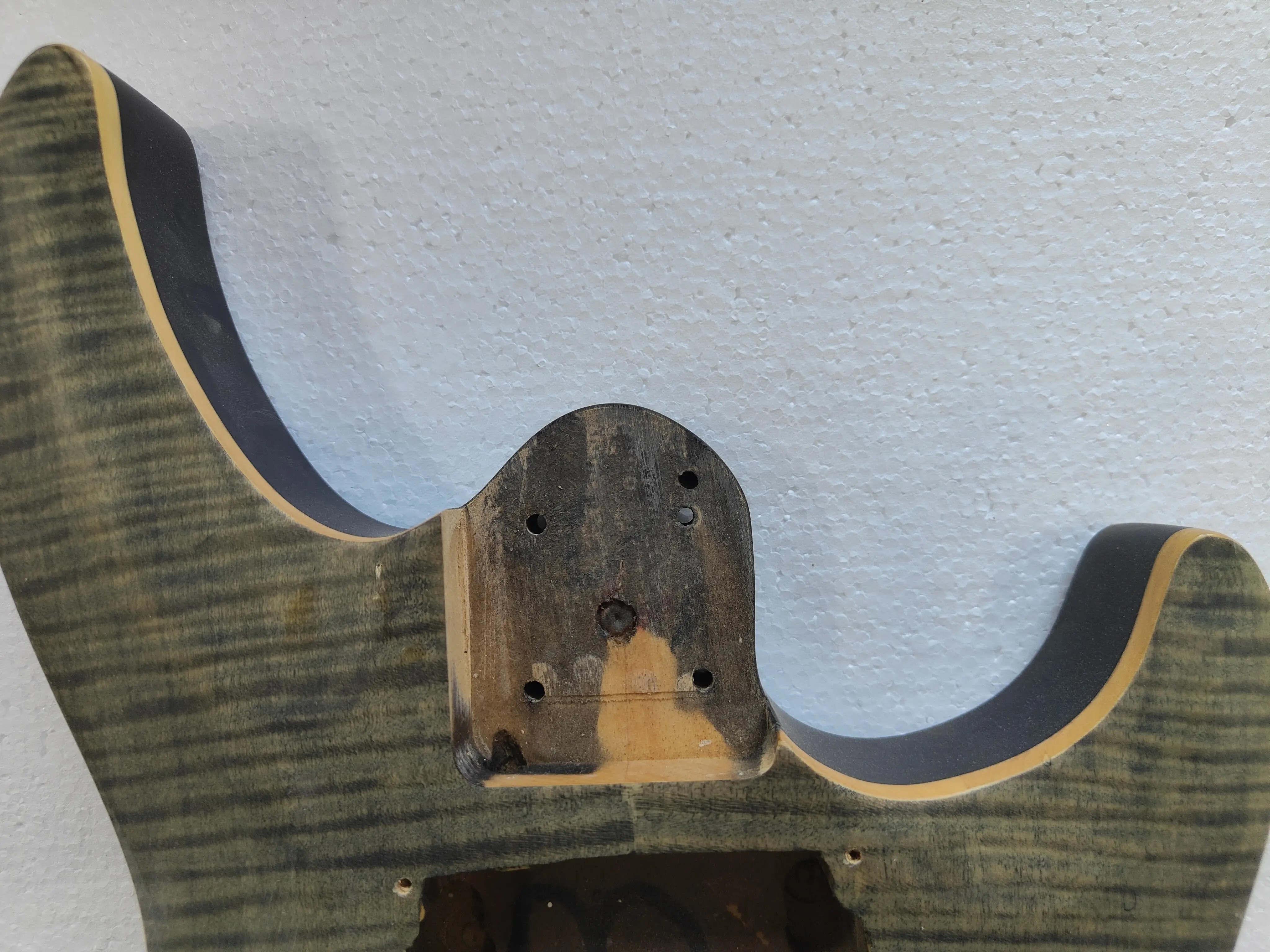 Electric Guitar Body Unfinished Basswood Flame Maple Veneer, Defective, Red Sunset, Real Photos, Stock