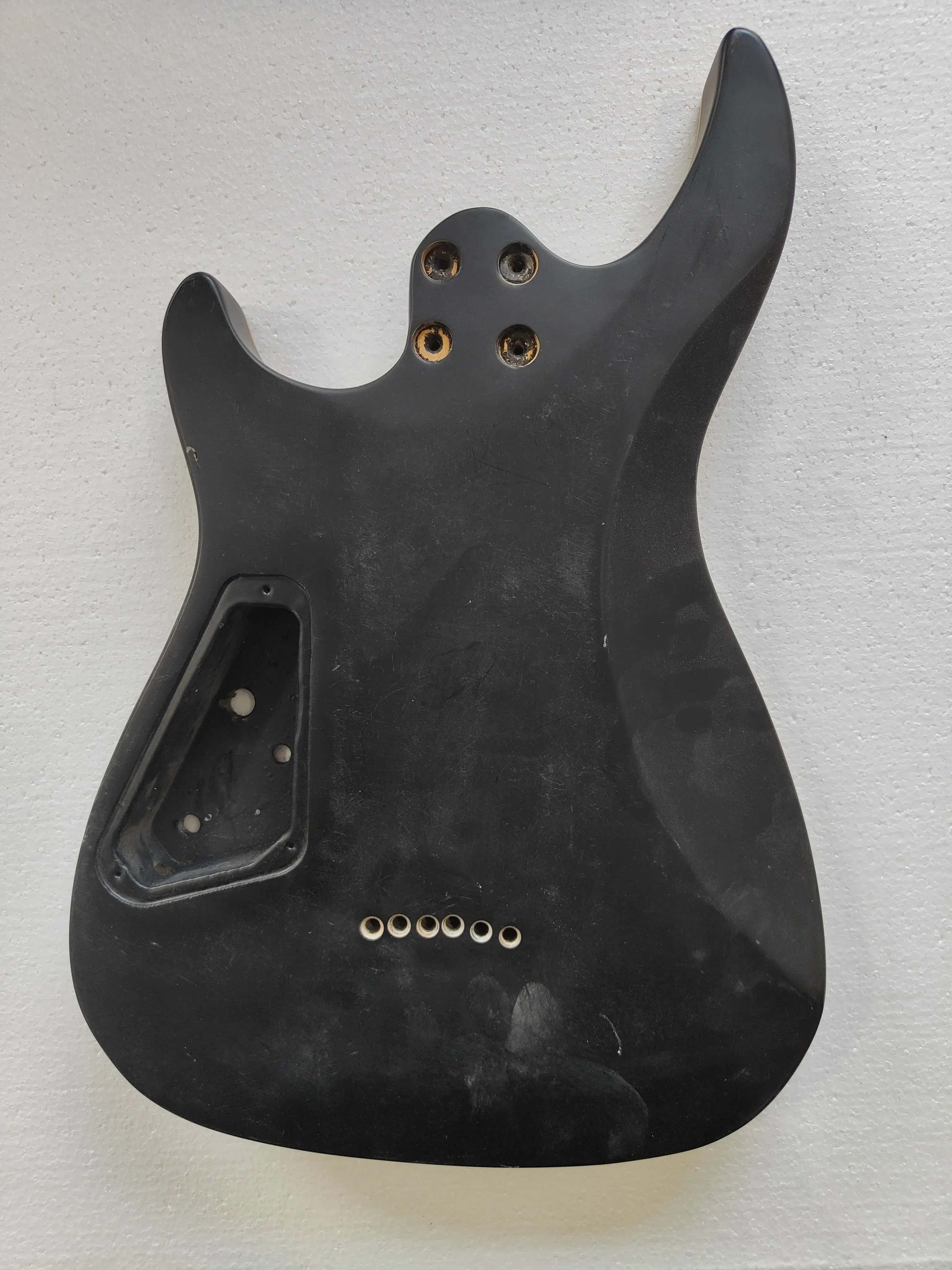 Electric Guitar Body Unfinished Basswood Flame Maple Veneer, Defective, Red Sunset, Real Photos, Stock
