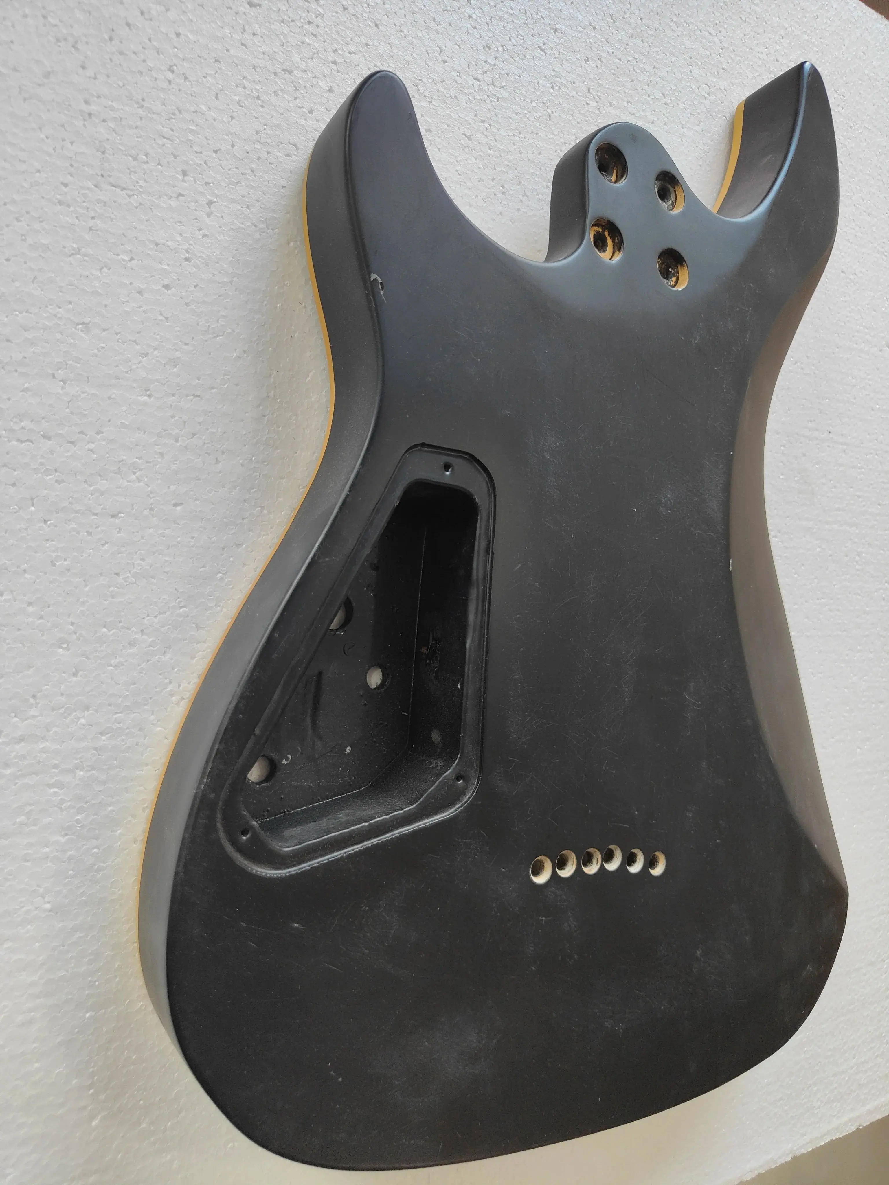 Electric Guitar Body Unfinished Basswood Flame Maple Veneer, Defective, Red Sunset, Real Photos, Stock