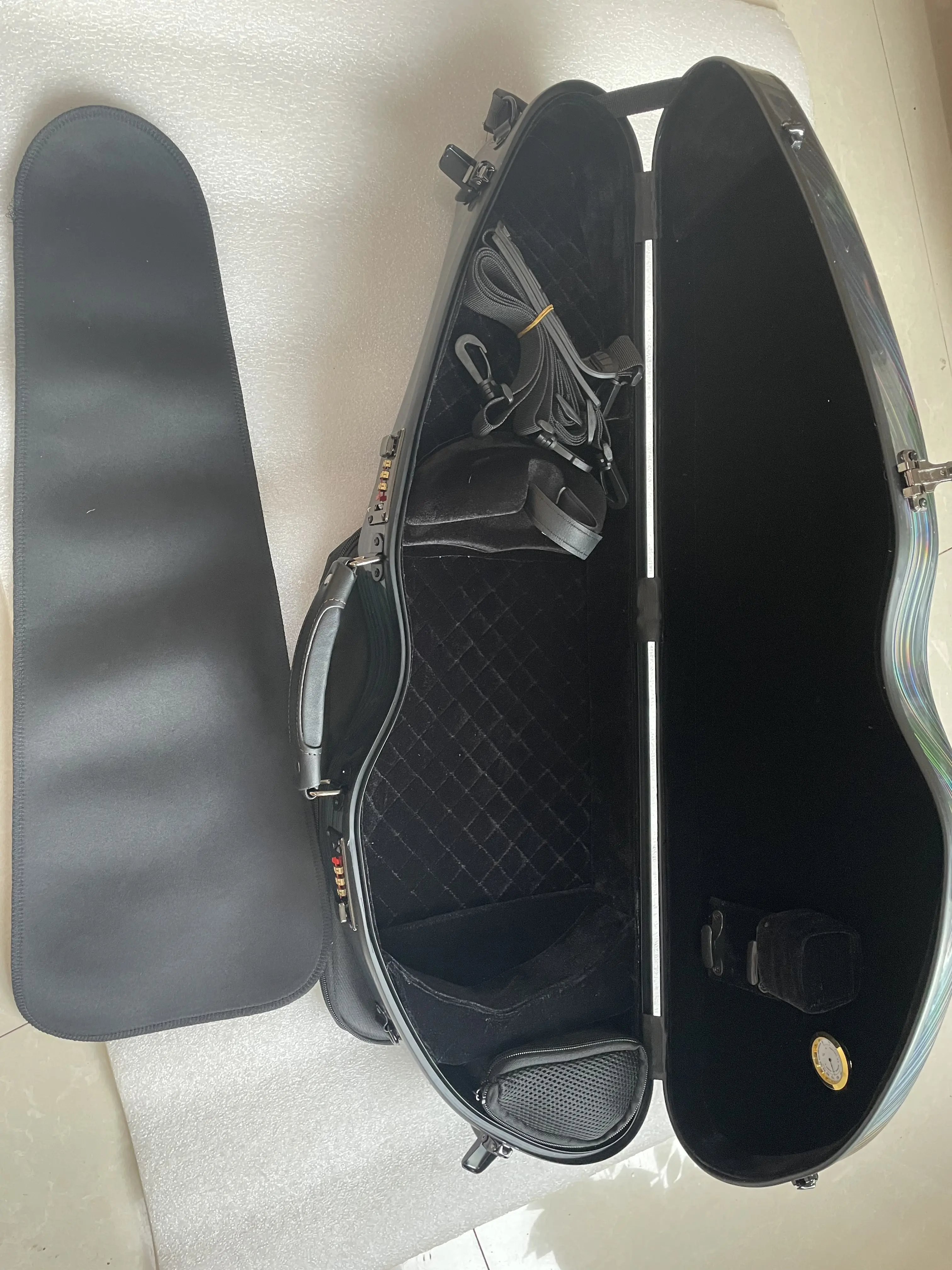 Professional 4/4 Violin Case Carbon Fiber Triangular NEW Style Box Bow Shape Portable Full Size with Sheet Music Bag Code Lock