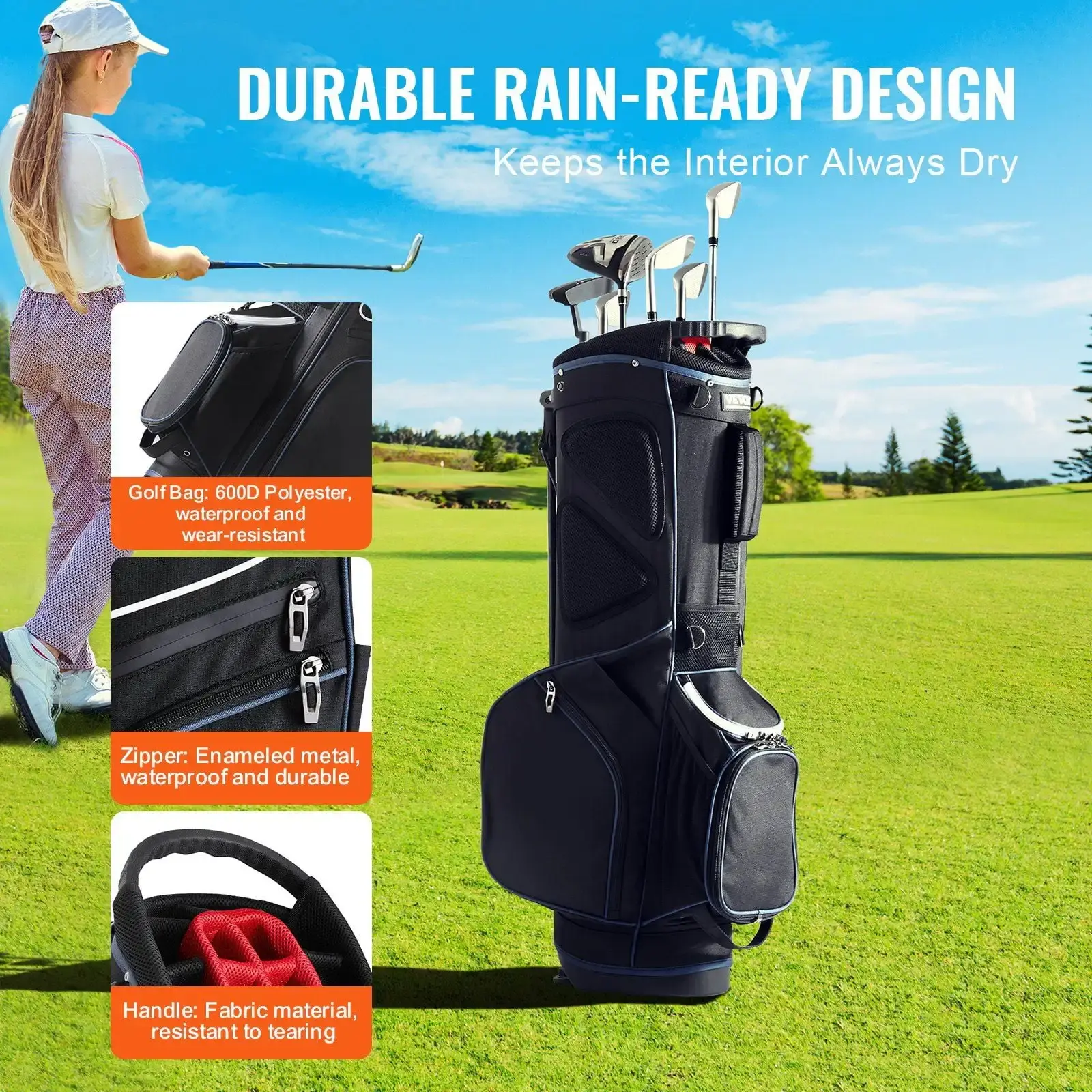 Golf Cart Bag with 14 Way Organizer Divider Top, 11 Pockets Premium Cart Bag with Handles & Dust Cover & Detachable Dual Strap