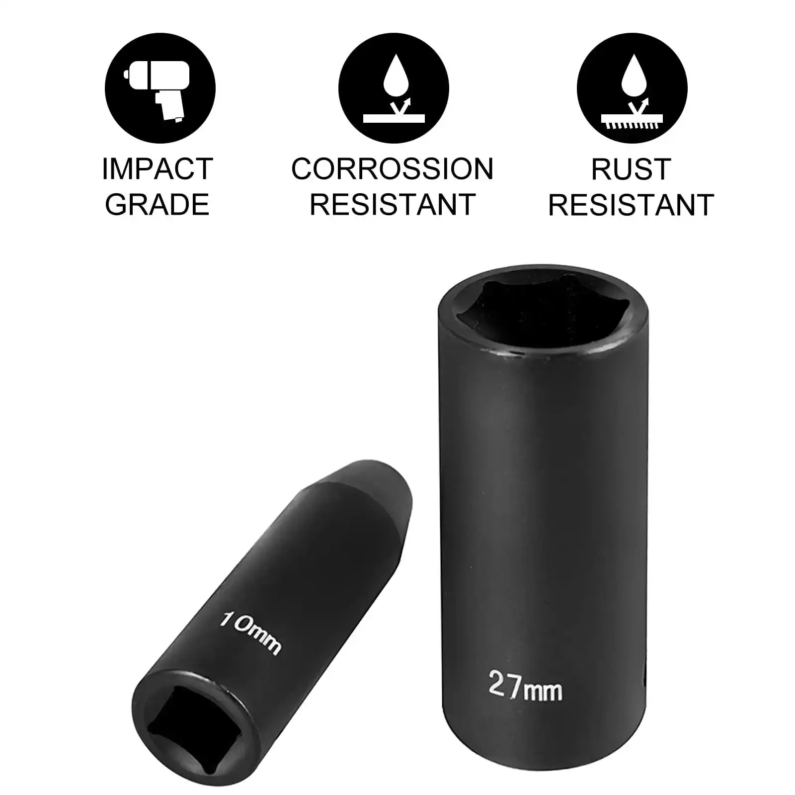 Impact Socket Set 1/2 inches 26 Piece Impact Sockets, 1/2 inches Drive Socket Set Impact Metric 10 mm - 36 mm
