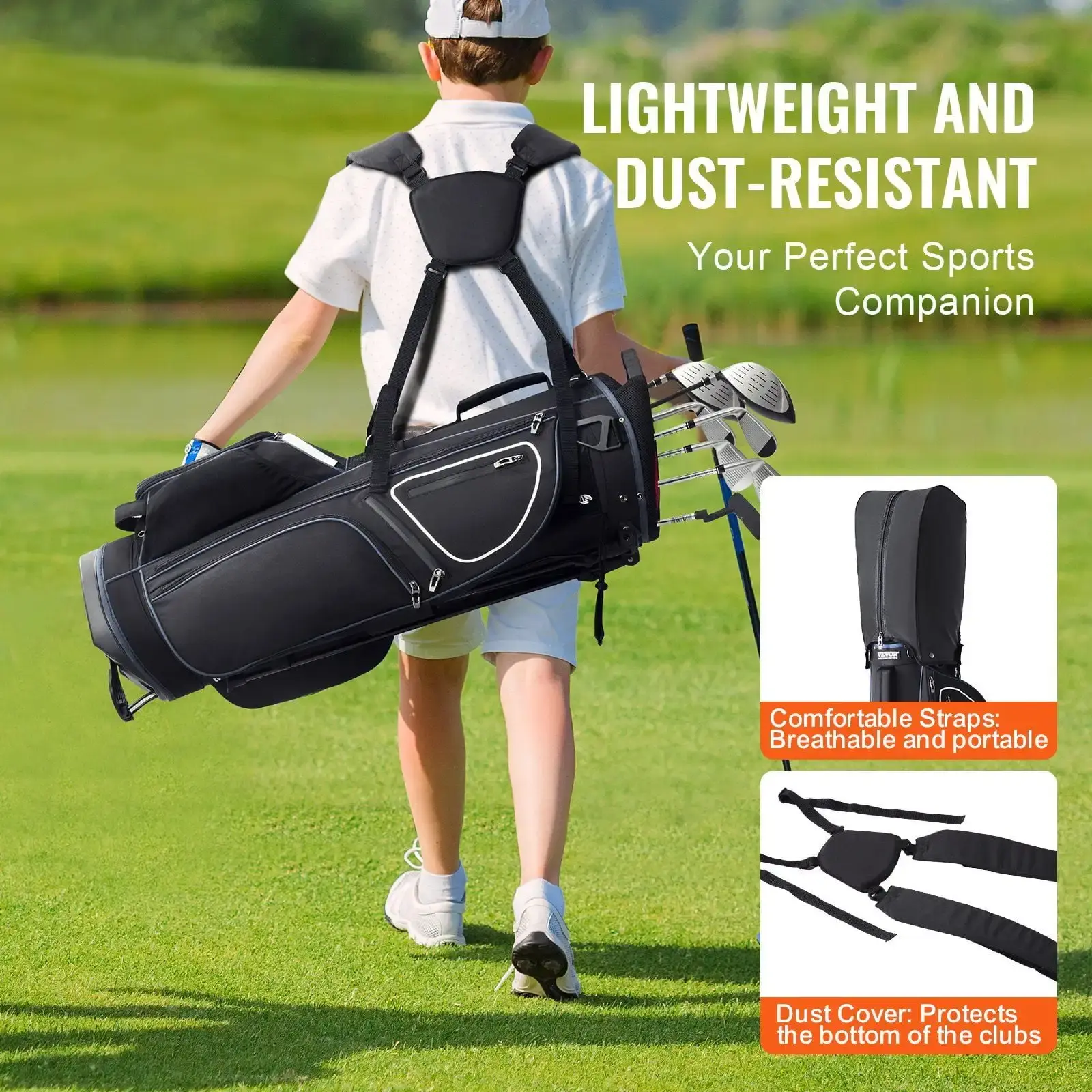 Golf Cart Bag with 14 Way Organizer Divider Top, 11 Pockets Premium Cart Bag with Handles & Dust Cover & Detachable Dual Strap