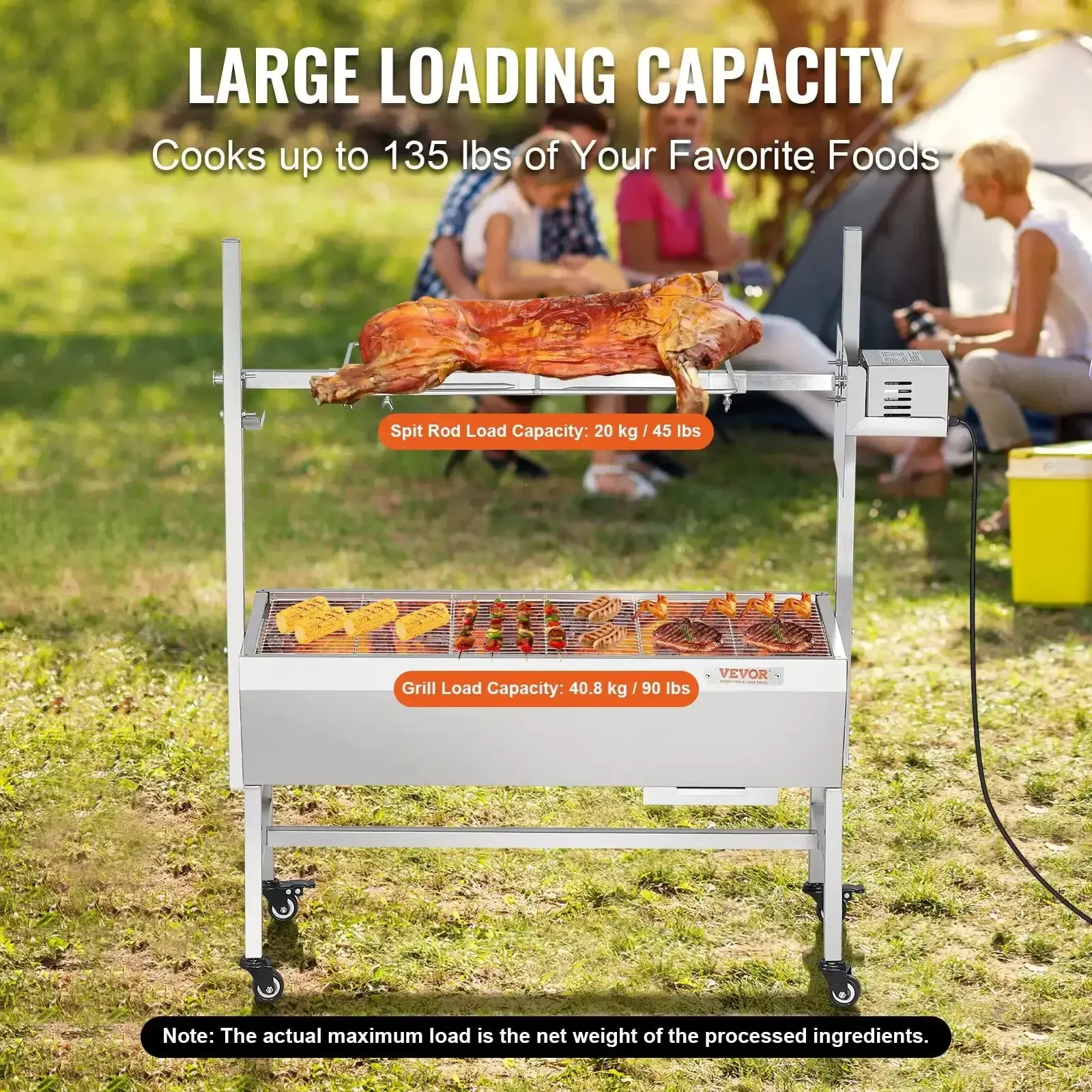 Roaster Spit Rotisserie BBQ Grill Pig Lamb Chicken Roaster 42W 135 lbs