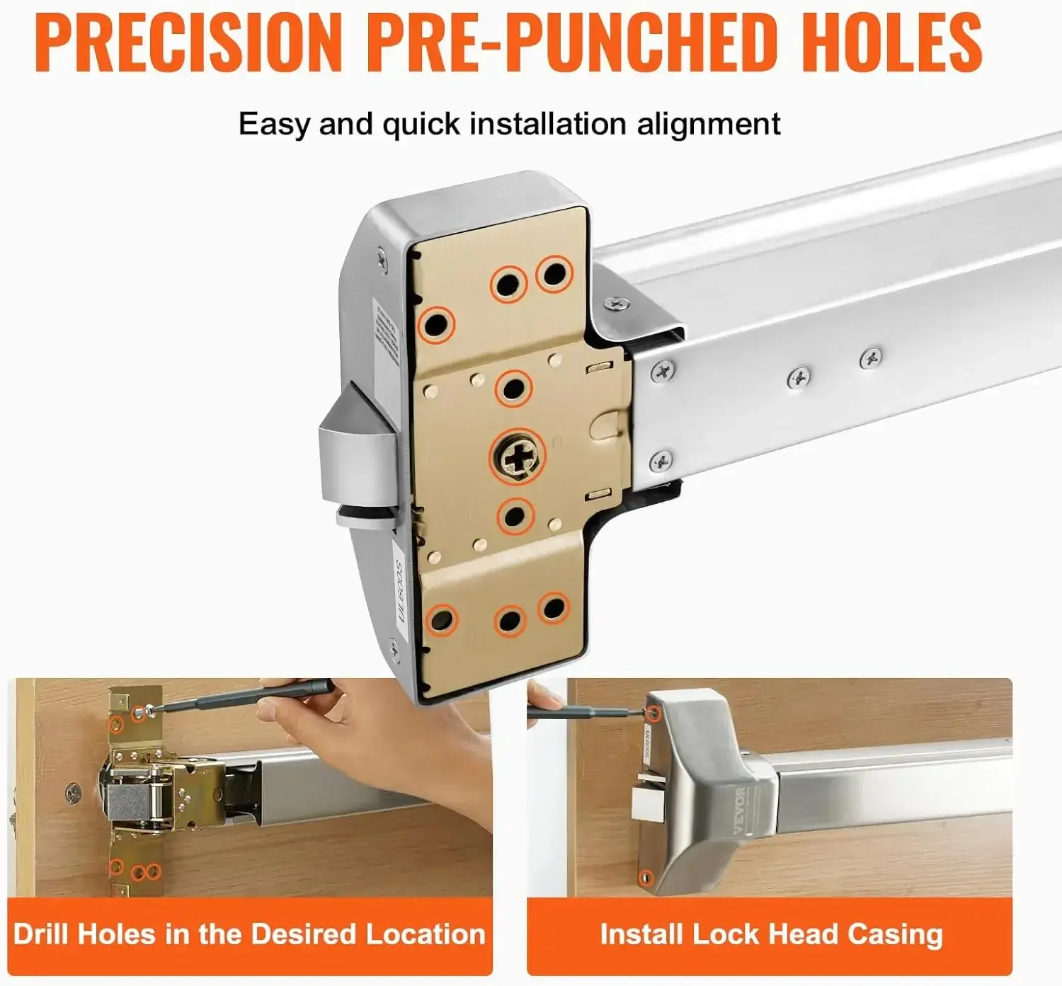 Door Push Bar Panic Exit Device, 31” Stainless Steel Commercial Emergency Exit Door Push Bar with Exterior Lever and 3 Keys