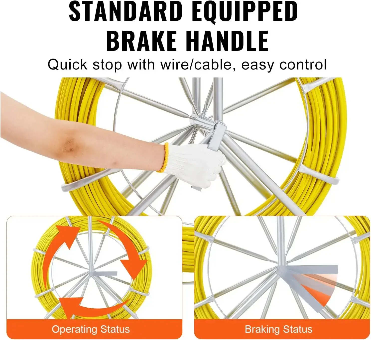Fish Tape Fiberglass, 1/4 in, Electrical Fish Tape 425ft, Duct Rodder Fishtape Wire Puller with Steel Reel Stand 6MM x 130M
