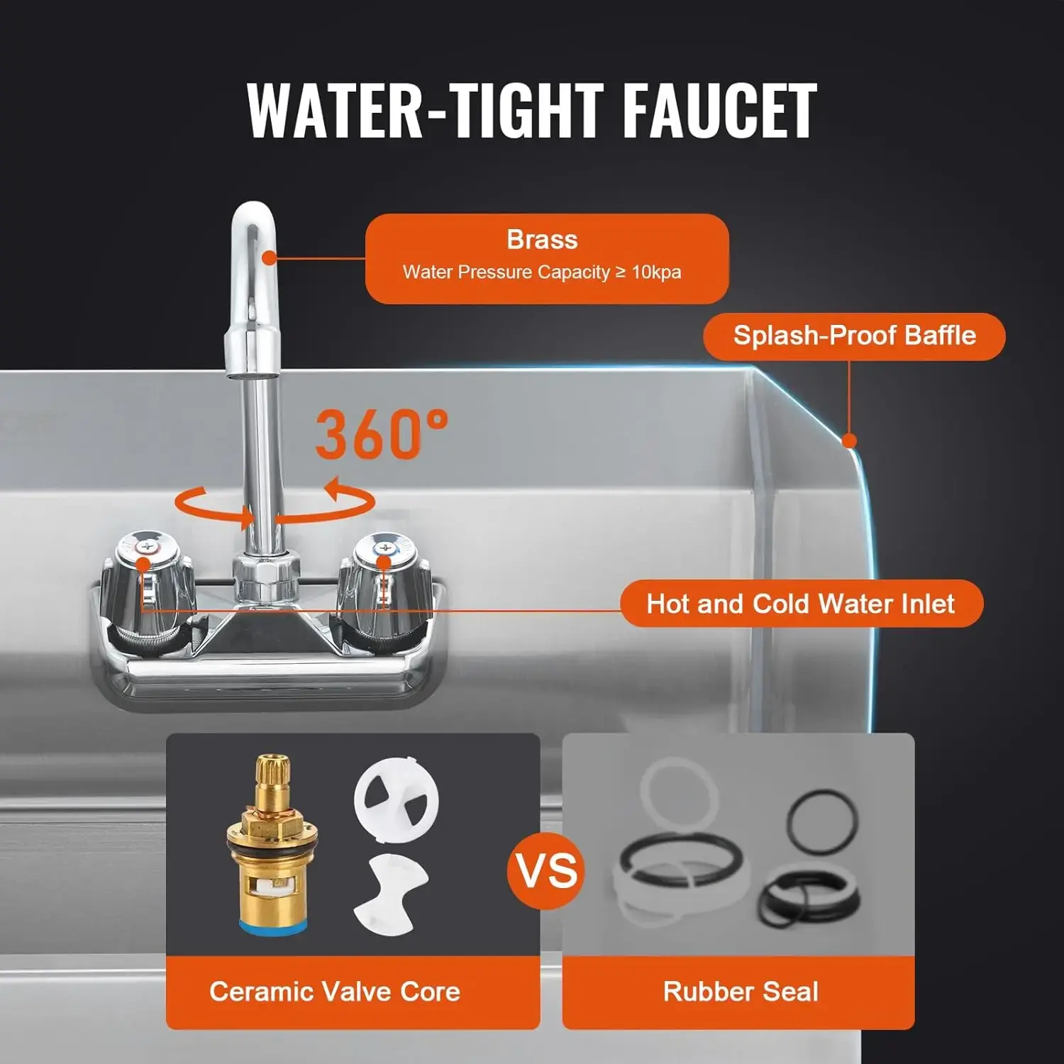 Commercial Hand Sink with Faucet and Side Splash, NSF Stainless Steel Sink for Washing, Small Hand Washing Sink