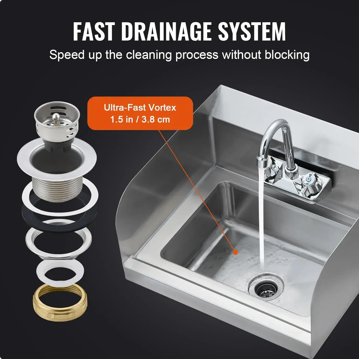 Commercial Hand Sink with Faucet and Side Splash, NSF Stainless Steel Sink for Washing, Small Hand Washing Sink