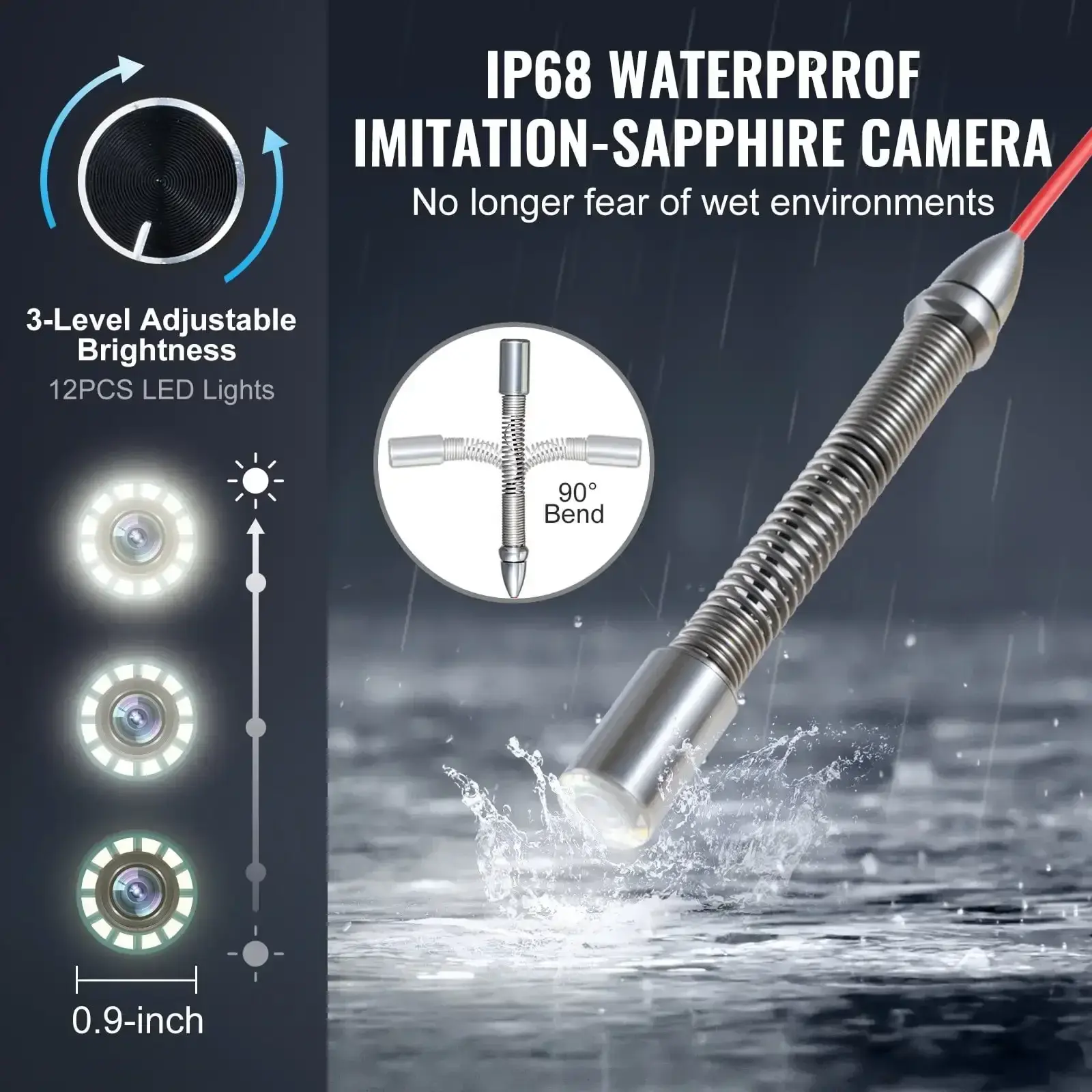 Sewer Camera 328 ft/100m Self-Leveling Drain Camera with 10.1" Touchscreen