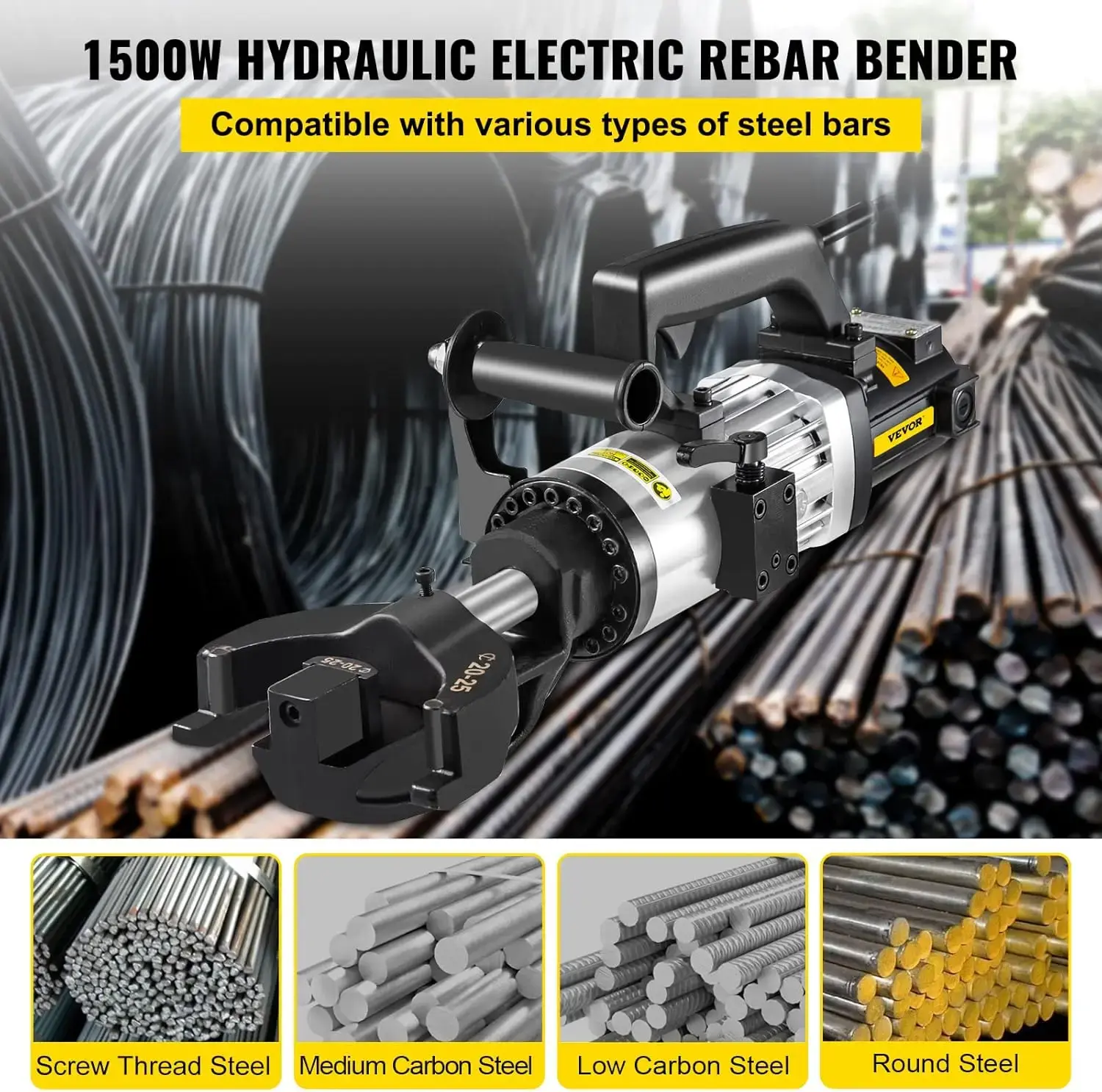 1.5KW Electric Rebar Bender, 1''(25mm) Hydraulic Electric Hand Held Rebar Bender, within 5s, 110V