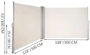 Beige Retractable 63''*236'' Awning-Rugged Full Aluminum Rust-Proof; Patio Sunshine Screen; Wind Screen. Longer Service Life