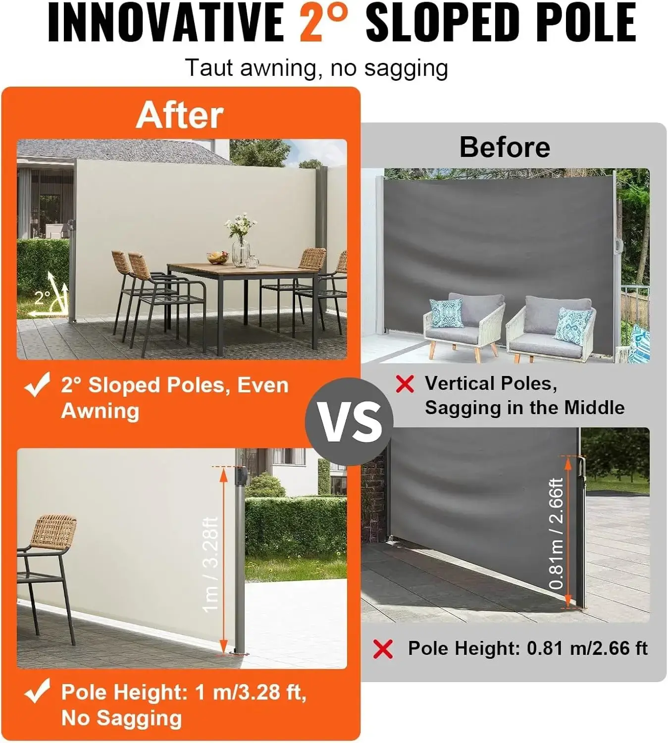 Beige Retractable 63''*236'' Awning-Rugged Full Aluminum Rust-Proof; Patio Sunshine Screen; Wind Screen. Longer Service Life