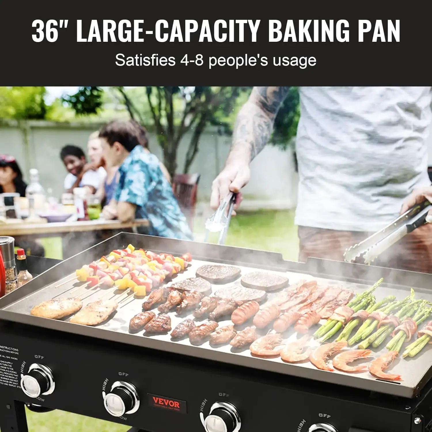 Propane Griddle on Cart, 36" Heavy Duty Manual Flat Top Griddle, Outdoor Cooking Station with Side Shelves