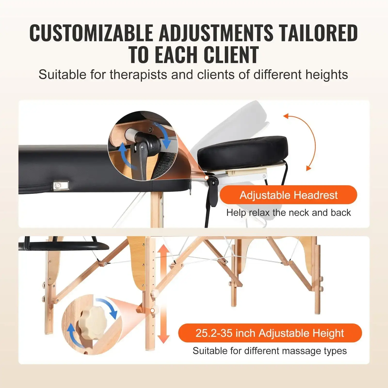 Professional Wide Massage Table 30" W, Heavy Duty Folding Massage Table, 8-Level Height Adjustable Facial Salon Tattoo Bed