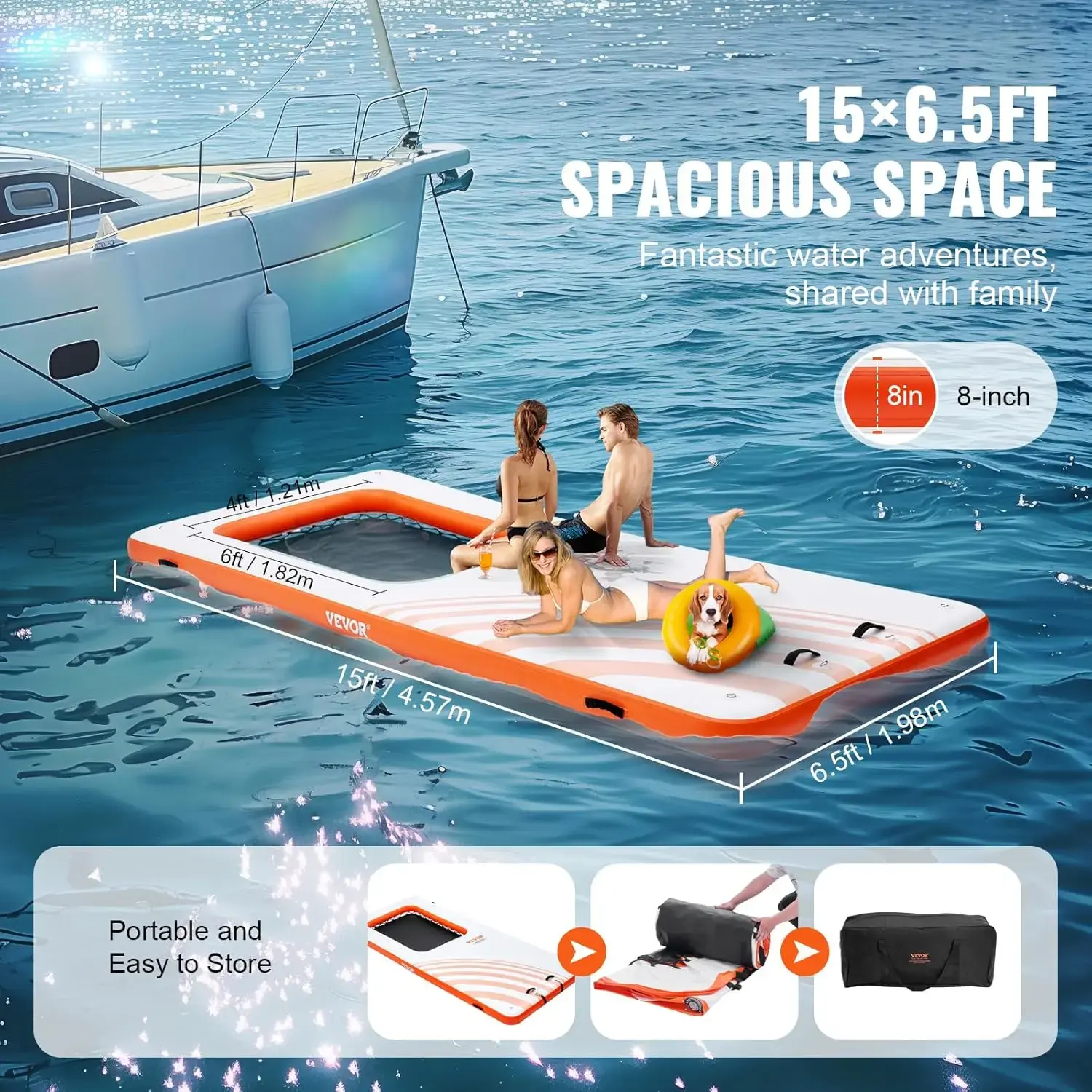 Inflatable Floating Dock, Inflatable Dock Platform, Non-Slip Air Dock Platform with Portable Carrying Bag & Detachable Ladder