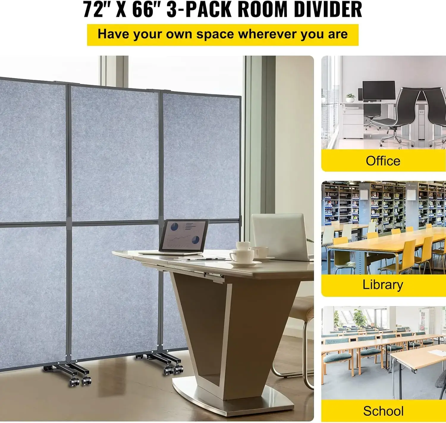 Room Divider, 5.5 ft Room Dividers and Folding Privacy Screens, Partition Room Dividers 3 Panels, Portable Office Walls Dividers