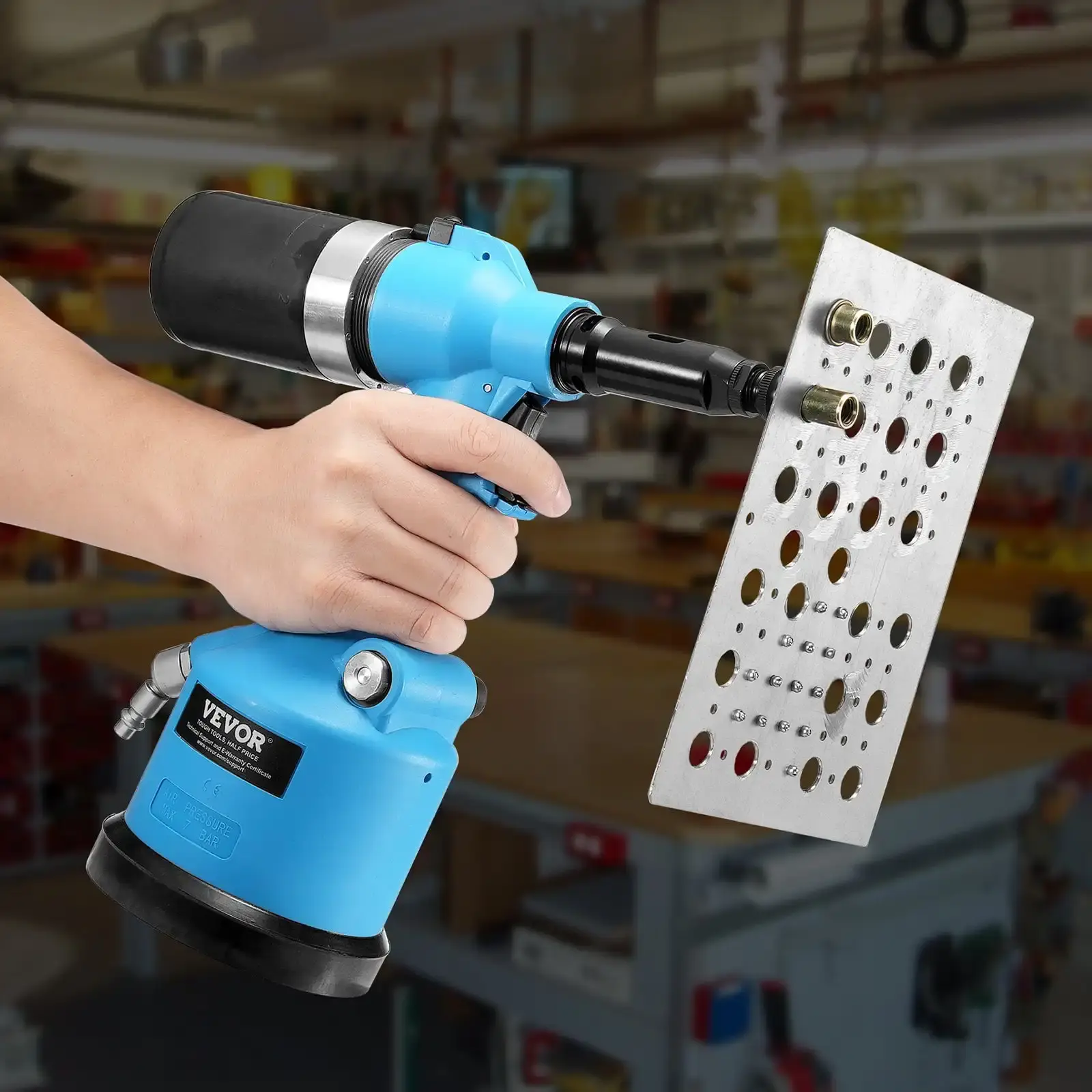 Pneumatic Air Riveter - Heavy Duty Rivet Gun Tool Kit with 13 Nose Pieces