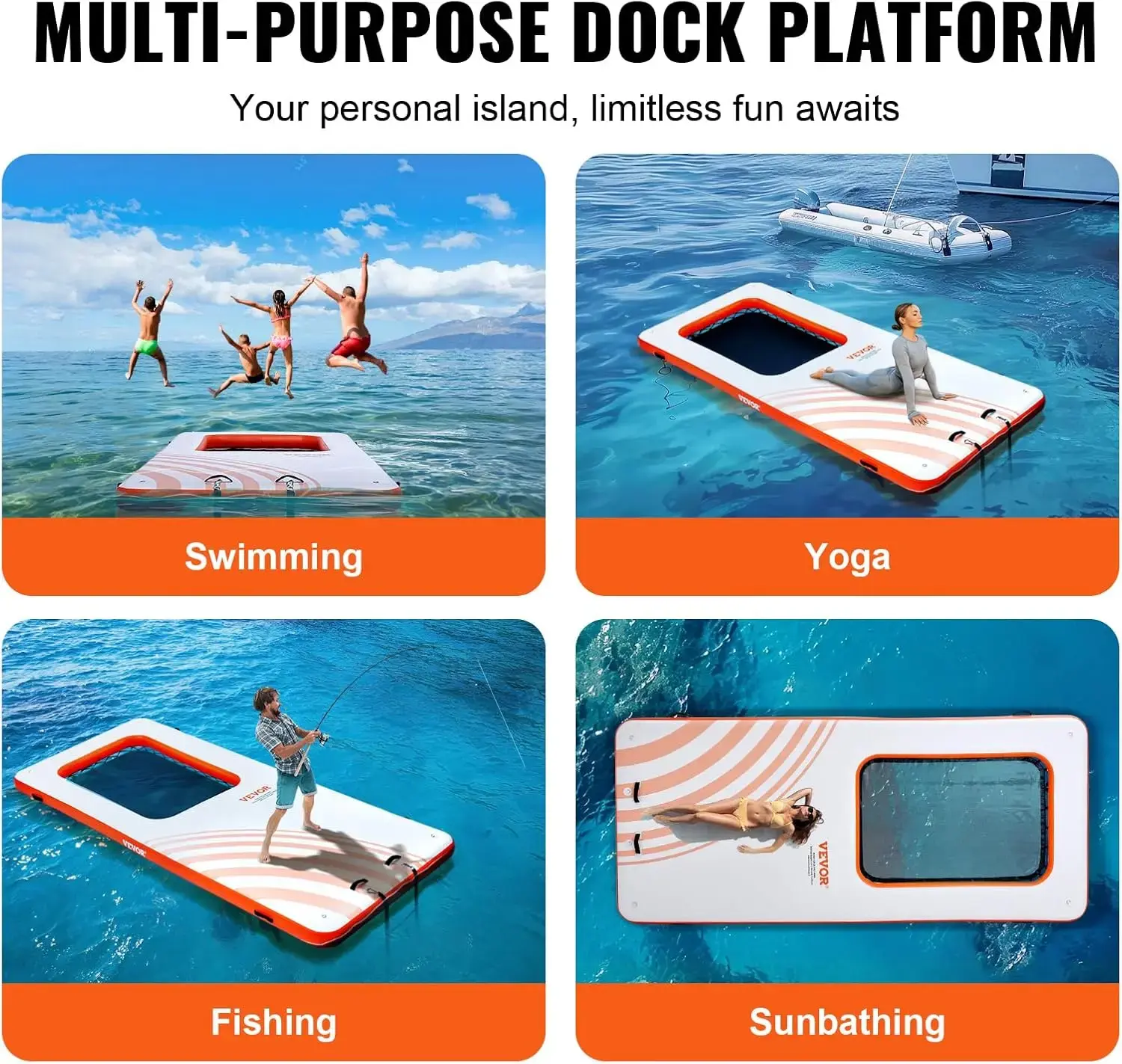 Inflatable Floating Dock, Inflatable Dock Platform, Non-Slip Air Dock Platform with Portable Carrying Bag & Detachable Ladder
