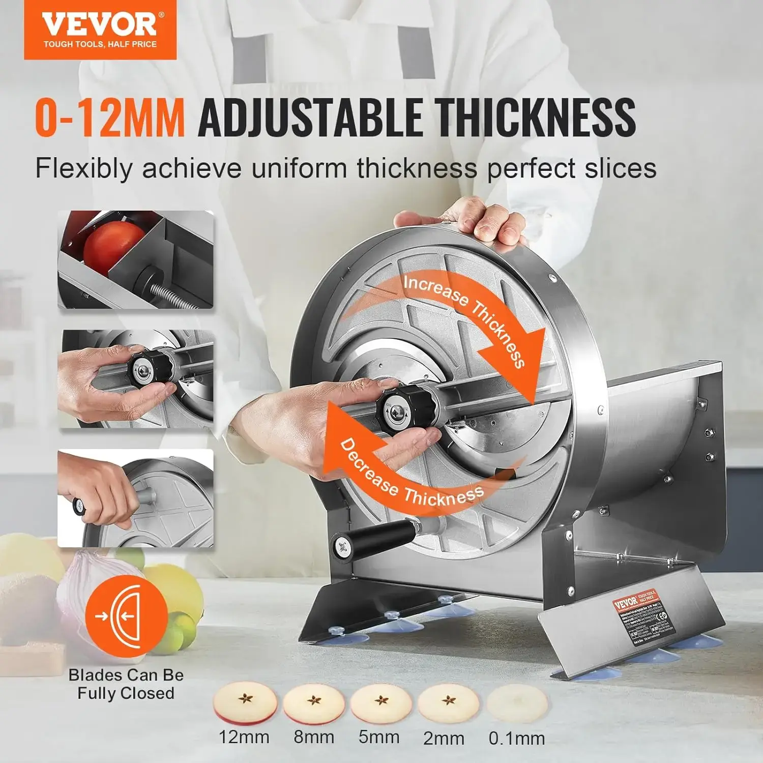Manual Vegetable Fruit Slicer, 0-0.5"/0-12mm Thickness Adjustable Commercial Slicer Machine