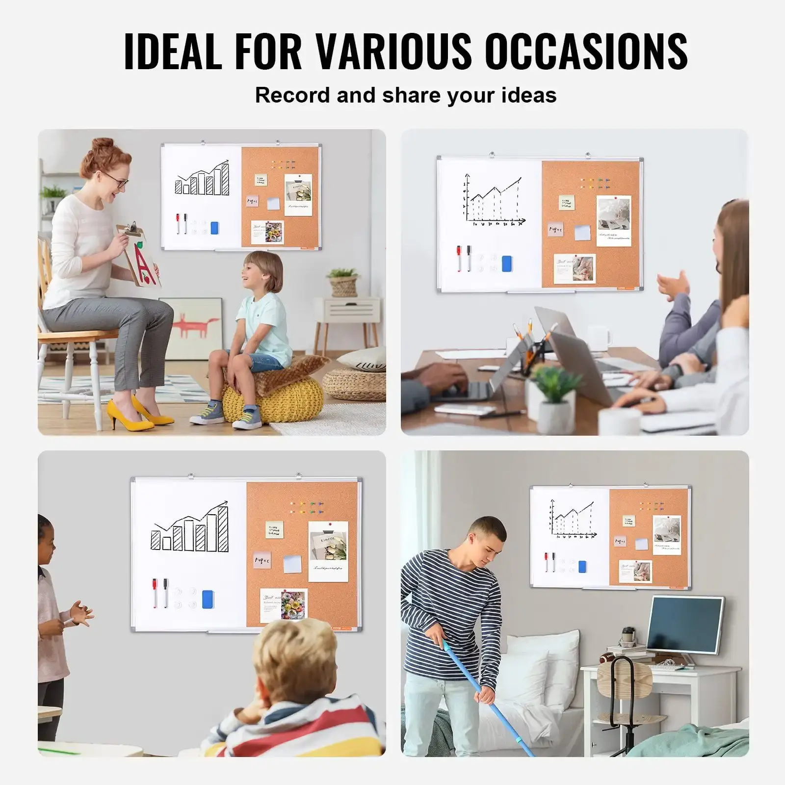 36"x 24" Whiteboard & Cork Board Combo with Aluminum Frame for School Home