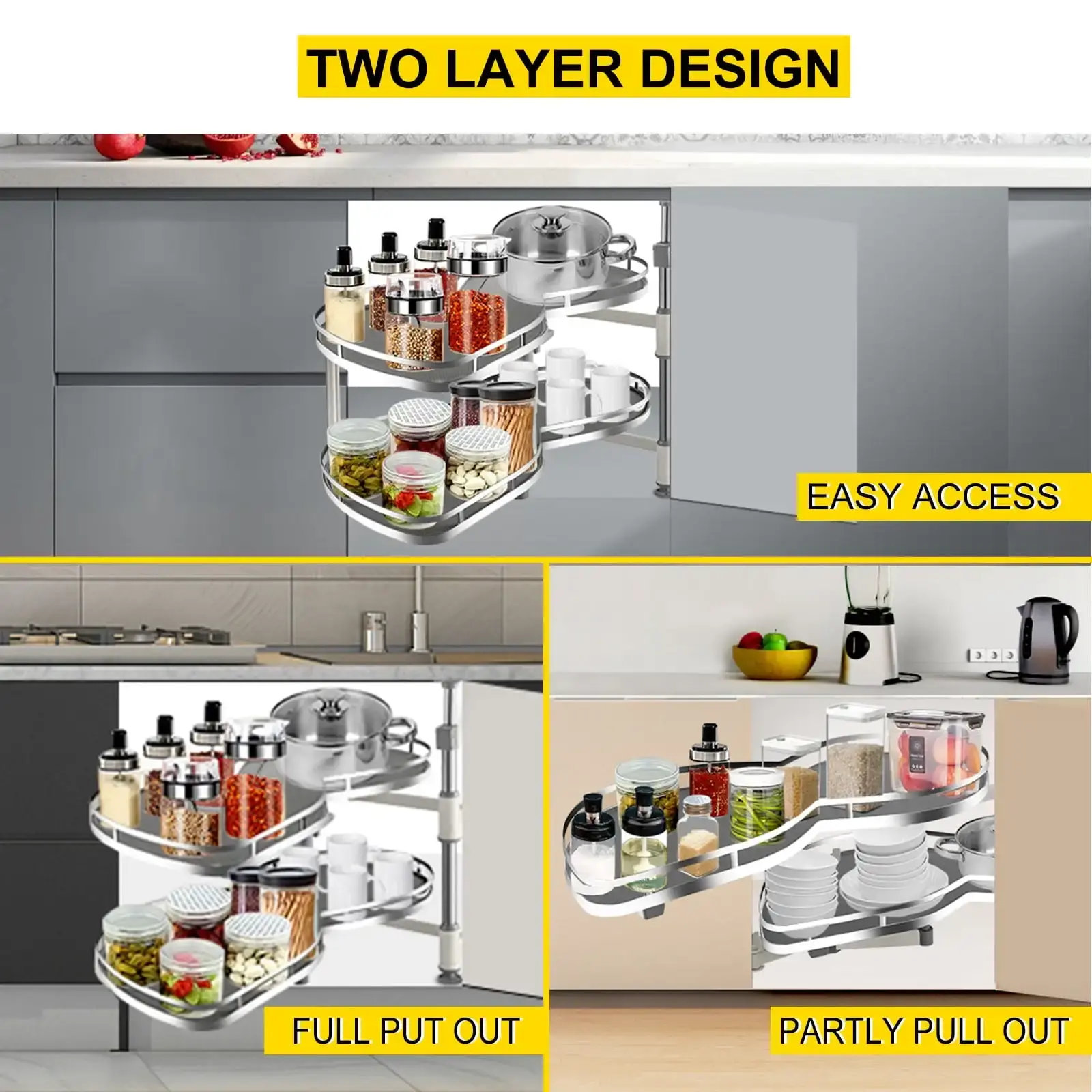Swing Left Blind Corner Cabinet Pull Out for 36 inch Cabinet, 2 Tier Swing Tray Blind Kitchen Cabinet