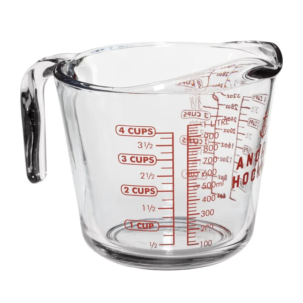 Durable Glass Measuring Cup 4 Cup Microwave Dishwasher Safe Easy Read Red Markings Precision Cooking Baking and Mixing