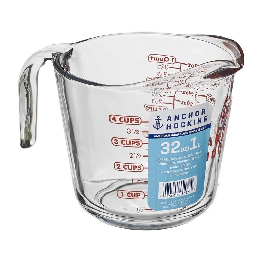 Durable Glass Measuring Cup 4 Cup Microwave Dishwasher Safe Easy Read Red Markings Precision Cooking Baking and Mixing