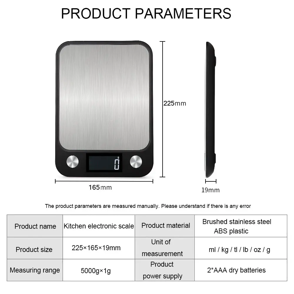 Kitchen Scale 15Kg/1g Baking Weighing Food Coffee Balance Smart Electronic Digital Scales Stainless Steel Design for Cooking