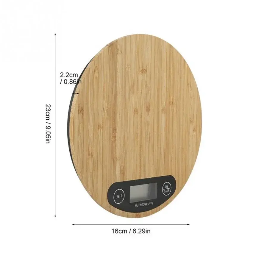 Digital Kitchen Scale, Multifunction Bamboo Food Scale Baking Measure Weight, 1g/5kg, Tare Function, 4 unit(G/ML/OZ/LB.OZ)