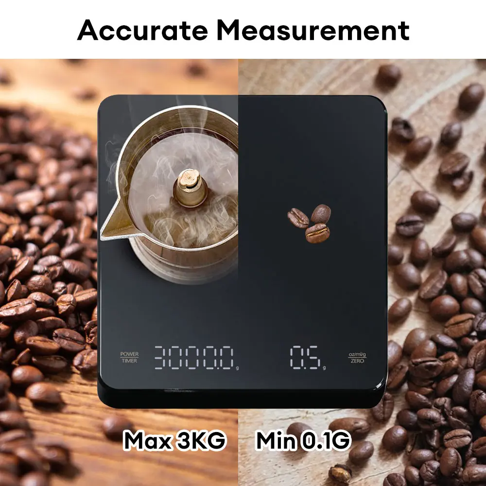 Mini Coffee Scale with Timer Digital Coffee Electronic Scales USB 3kg 0.1g  High Precision Measures LED Screen Espresso Scale