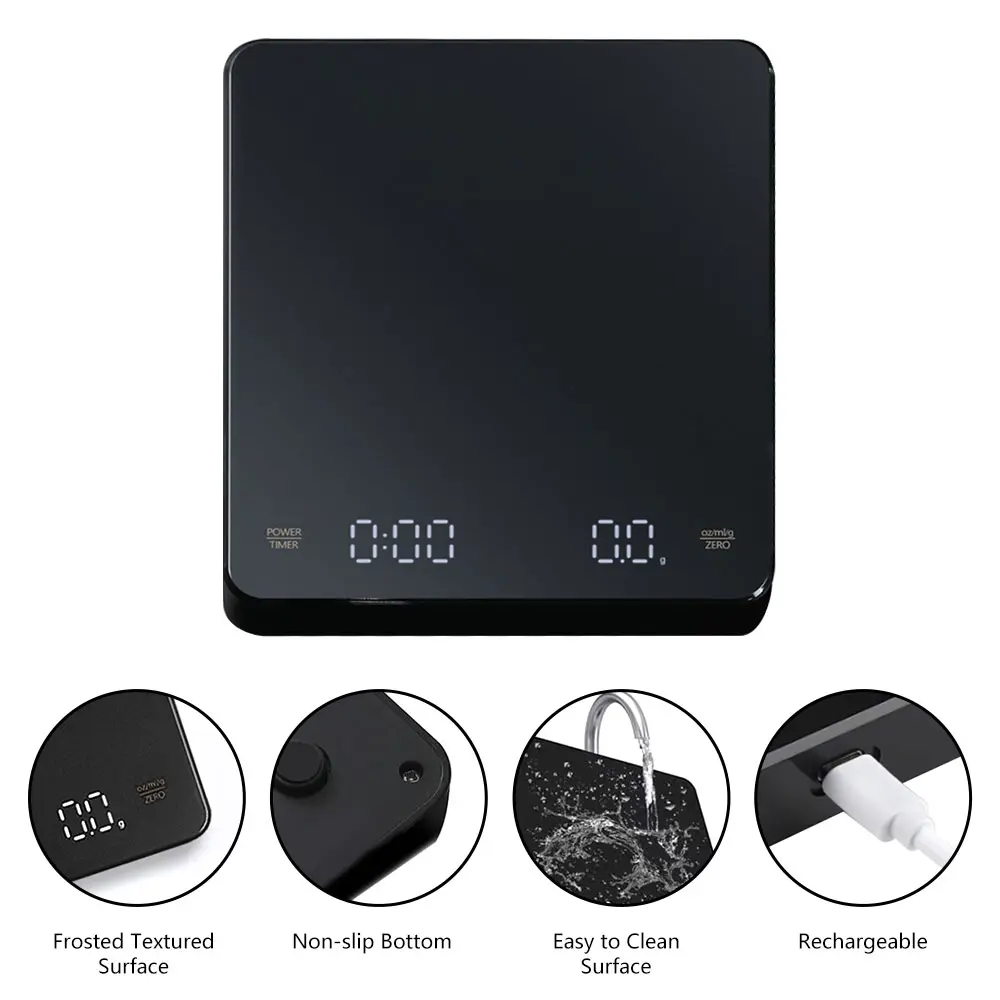 Mini Coffee Scale with Timer Digital Coffee Electronic Scales USB 3kg 0.1g  High Precision Measures LED Screen Espresso Scale