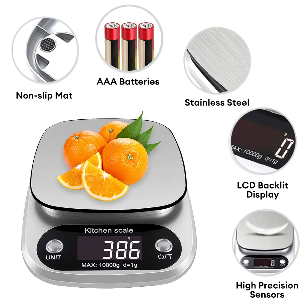 Digital Kitchen Scale 10kg  Electronic Jewelry Food Baking Scale Digital Weight Gram and Oz Digital Gram Scale with LCD/ Tare