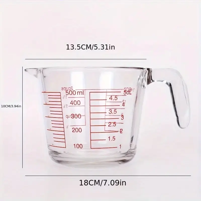 [500ml Microwave Heat-Resistant Cup] 500ml Heat-Resistant Glass Measuring Cup  Precise Scale, Ergonomic Handle, Microwave/Oven S