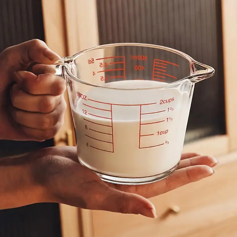 [500ml Microwave Heat-Resistant Cup] 500ml Heat-Resistant Glass Measuring Cup: Precise Scale, Ergonomic Handle, Microwave/Oven S