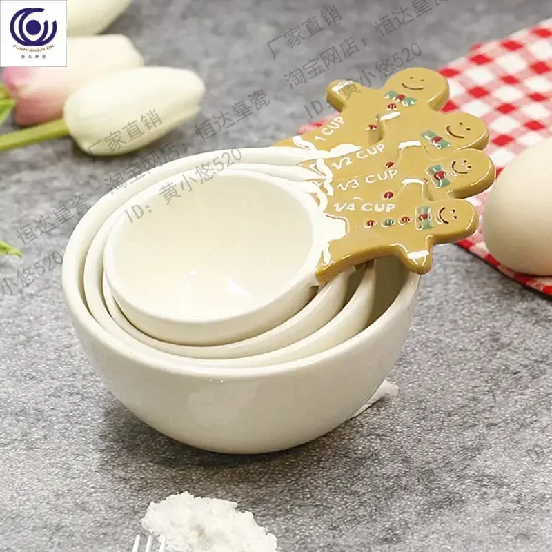 A variety of 3D hand-painted ceramic measuring cups, measuring spoons, baking DIY cakes for home use