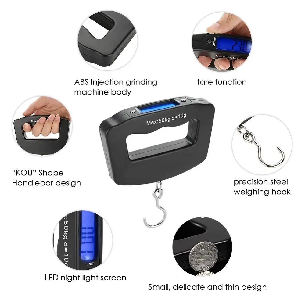 50kg/10g Digital Luggage Scale Electronic Portable Suitcase Travel Weighs With Backlight Electronic Travel Hanging Scales