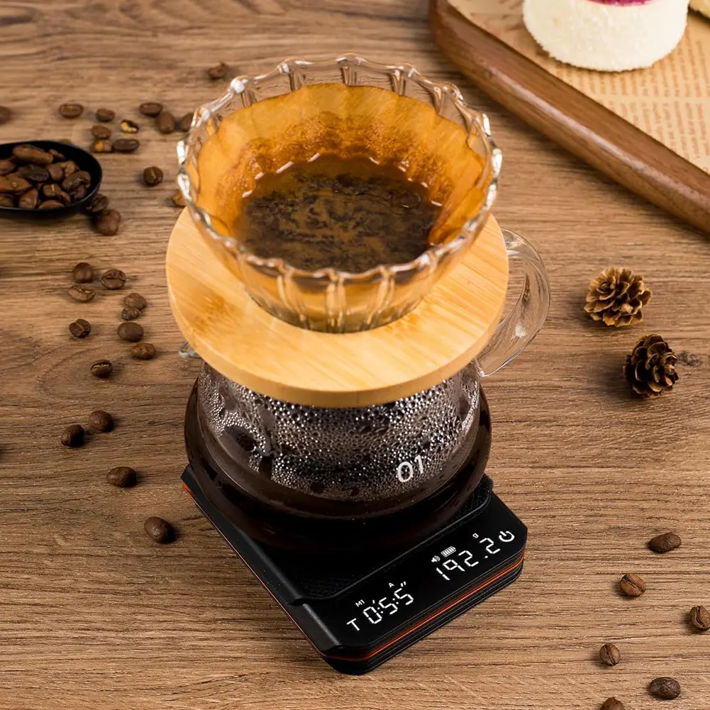 Electronic Coffee Scale with Timer Rechargeable Mini Pour Over Drip Espresso Scale LED Display High Precision Kitchen Scale 0.1g