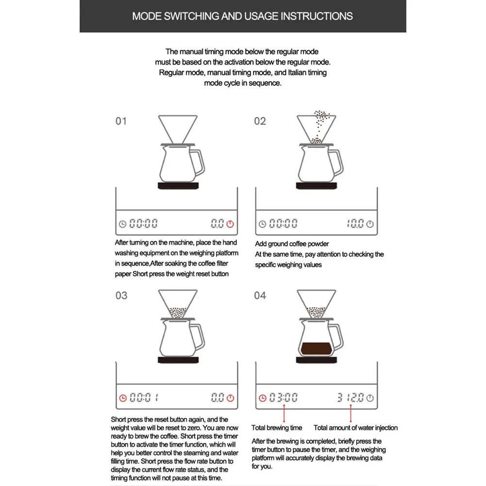 Electronic Coffee Scale with Timer Rechargeable Mini Pour Over Drip Espresso Scale LED Display High Precision Kitchen Scale 0.1g