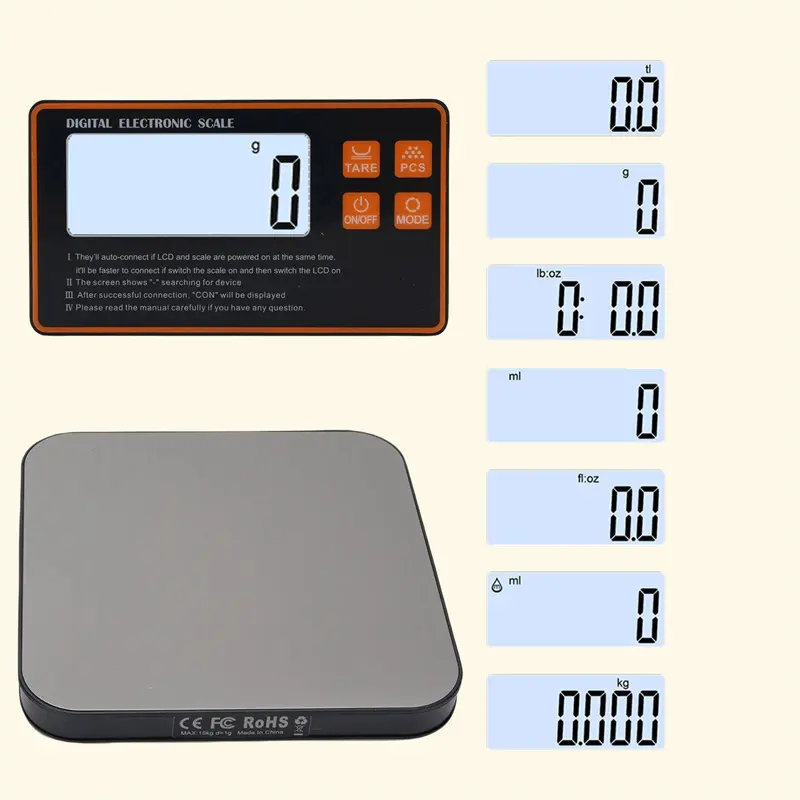 Wireless Kitchen Scale with Remote Display Stainless Steel Pan Magnetic Digital Electronic 15KG for Food Meal Prep