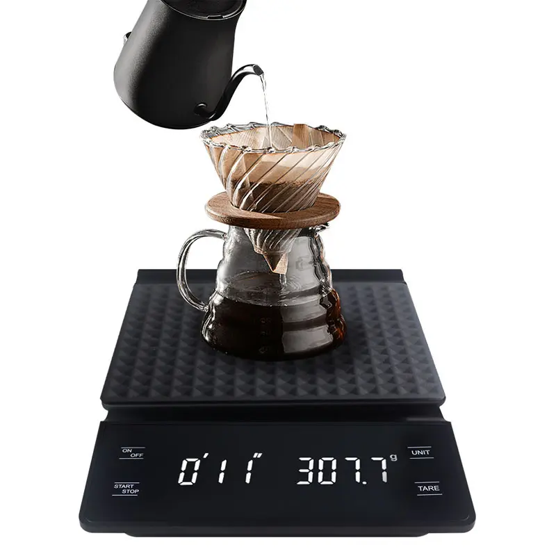 3kg Large Capacity High-Precision Coffee Scale Digital Scale with Timer Baking Scale One-Click Zero Anti-Slip Mat Multi-Functional Food Scale Unit Conversion Battery 2*Aaa Design Black