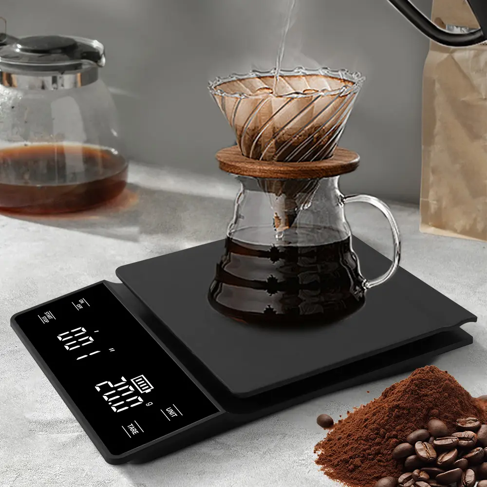 3kg Large Capacity High-Precision Coffee Scale Digital Scale with Timer Baking Scale One-Click Zero Anti-Slip Mat Multi-Functional Food Scale Unit Conversion Battery 2*Aaa Design Black